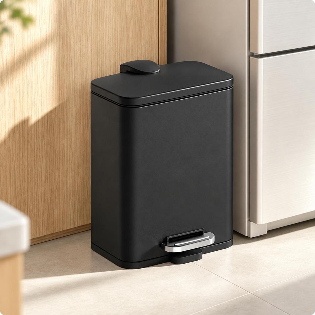 5L Rectangular Pedal Waste Bin Hands Metal with Polypropylene Liner Compact for Kitchen,