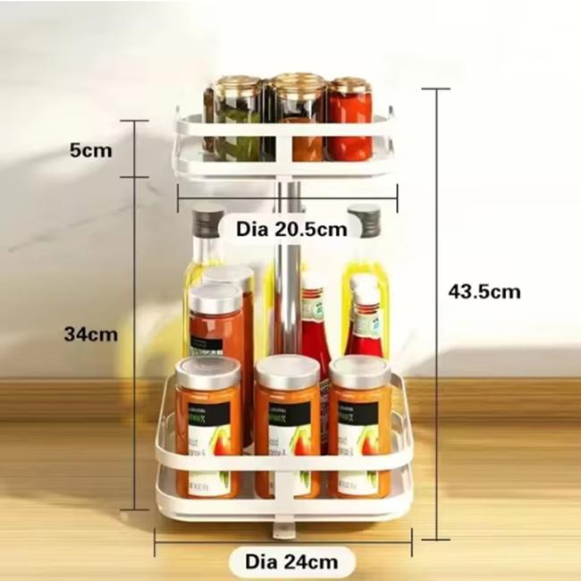 360°Rotating Kitchen Spice Rack Round Storage Container Non-Skid 2 Tier Turntable Organizer Storage Tray Cosmetics Organizer