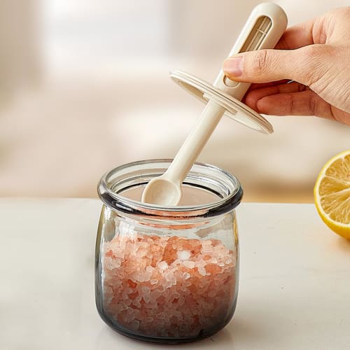 ZASA 300ml Glass Condiment Jar, Sliding, Expandable, Airtight Storage, Spoon Included, Light-Dampening, Transparent, Condiment Storage Container, Airt