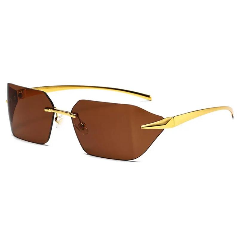 Fashion Rimless Sunglasses for Men Women Luxury Brand Curved Lens Summer Travel Rectangle Frameless Shades