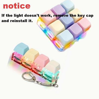 2/4/9Keys Button Keycap Fidget Keychain Finger Keyboard Caps Toy with Light DIY Decompression Toy Clicker Toy for Adult