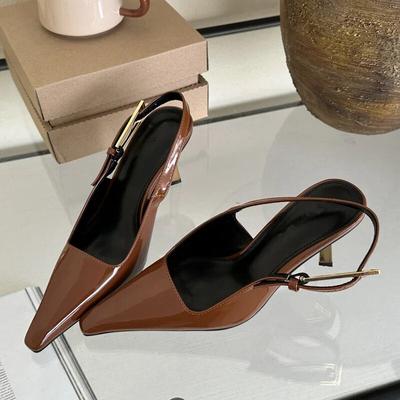 Street Style Sexy Pointed Toe Metal Buckle Strap Women Pumps Stripper Sandals Slingback High Heels Female Shoes