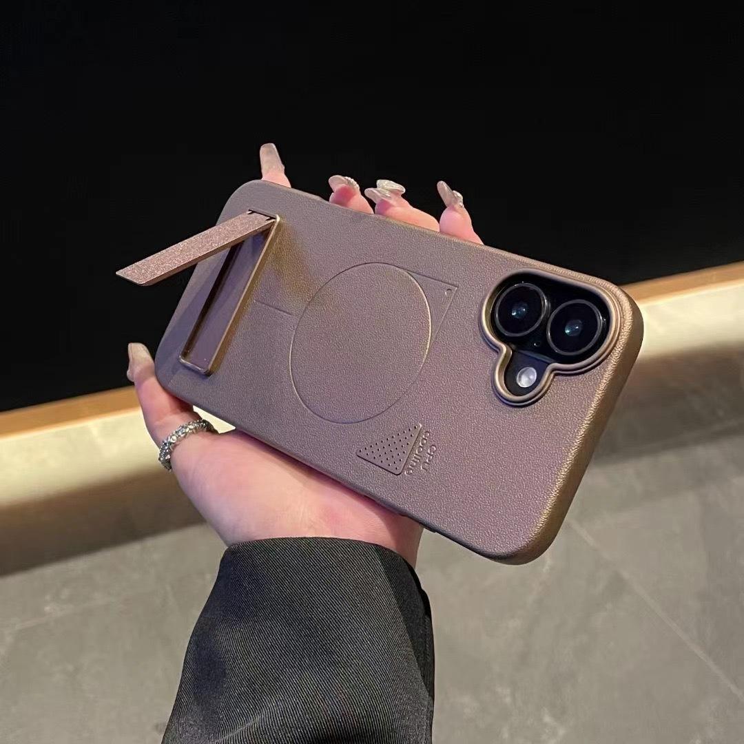 

Suitable for Ip16 Phone Cases, Metal Lacquer Leather Texture, Apple 15promax Stand, Magnetic Attraction, 12/13/14 Full Package Apple 11