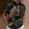 Carving Animals Dragon 3D Print Polo Shirt For Men's Vintage Tiger Pattern Male Short Sleeve Lapel T-shirts Streetwear Tops
