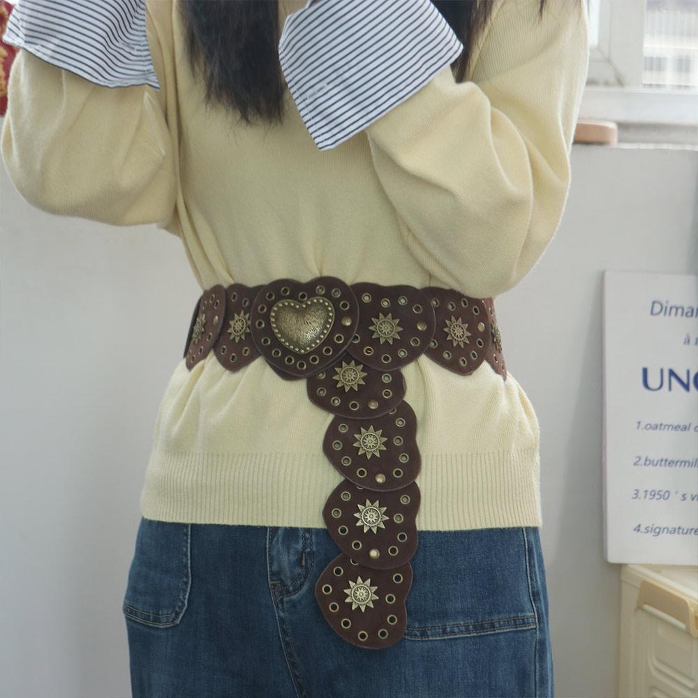 PU Dress Decoration Brown Waist Accessories Exaggerated Appearance Hollow Belts  Girls