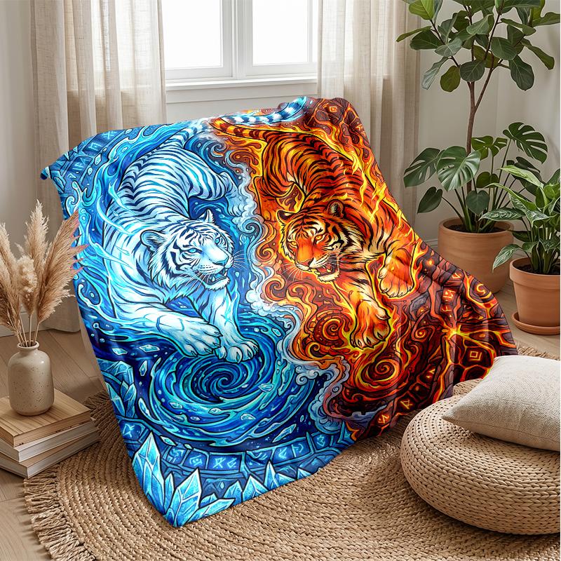 Tiger Yin Yang Fusion Theme Blanket Lightweight Warm Flannel Blanket Decorative Throw Blanket for Home Decoration