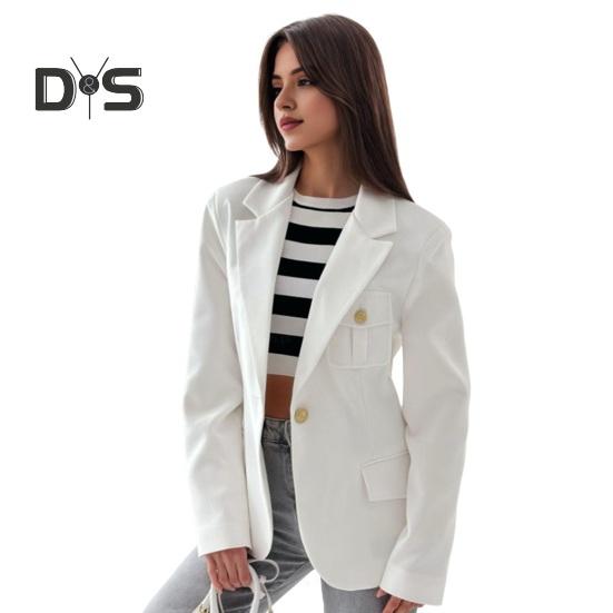 Women Suit Coat Lapel Long Sleeve Flap Pockets Suit Jacket Solid Color Single Button Office Lady Outwear