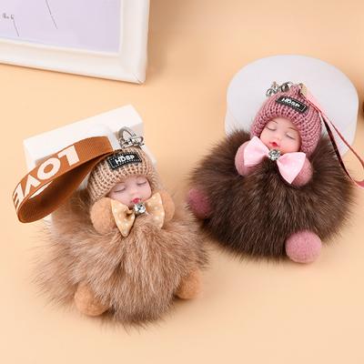Schlafender Baby-Schlüsselanhänger, süße, flauschige Plüschpuppe, Schlüsselanhänger, Frauen, Mädchen, Taschen, Anhänger, Autos, Schlüsselanhänger, Rucksack, Dekoration, Geschenk