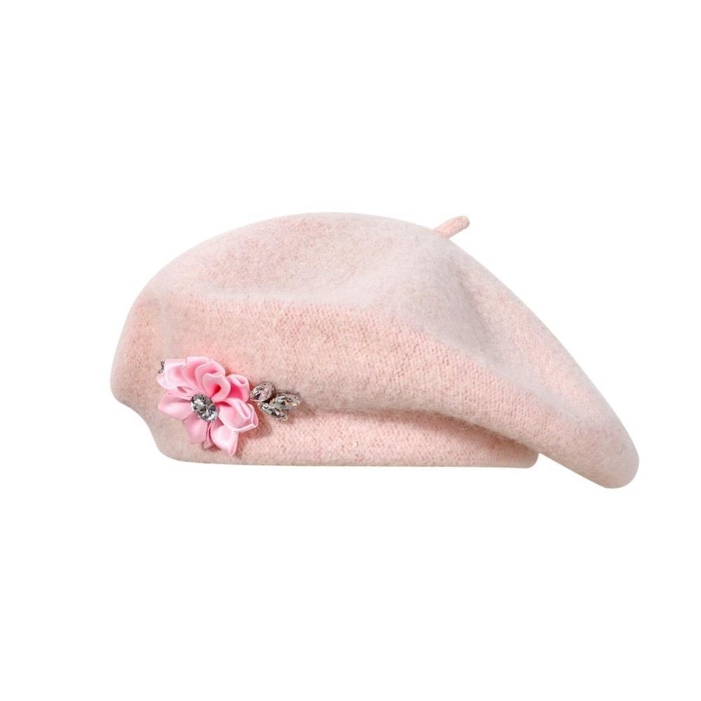 Einfarbige französische Malerhaube Florales Strass-Barett Mode Wollbarett für Damen