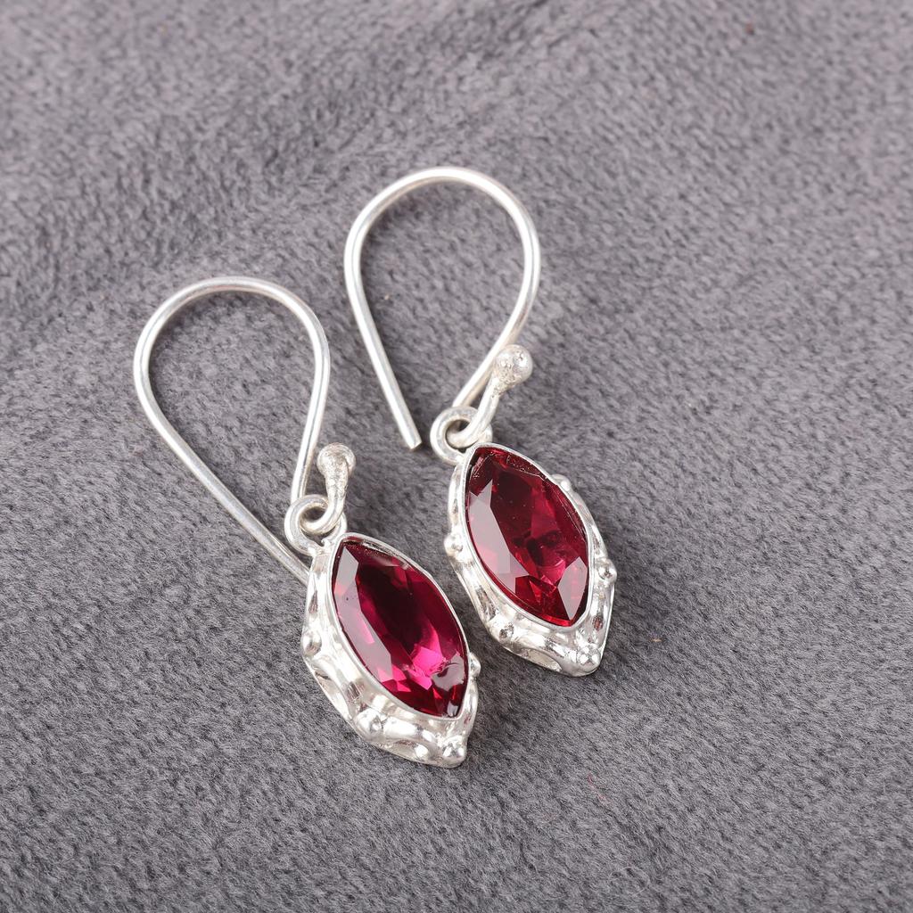 Pink Rubellite Gemstone Jewelry, 925 Sterling Silver Earrings, Handmade Bohemian Earring, Bohemian Rubellite Earrings For Grandma Gift