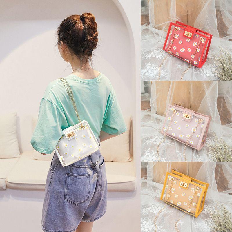 Elegant Daisy Flower Transparent Shoulder Messenger Bag For Women With Chain