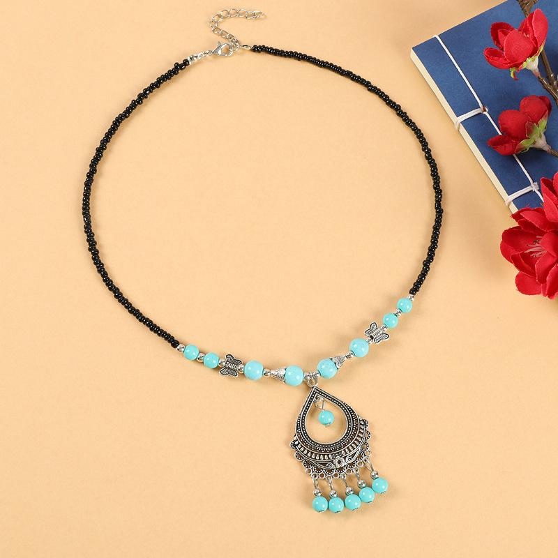 Turkey Bohemian Black Blue Stone Ethnic Coin Tassel Necklace Headdress Gypsy Boho Beach Choker Bib Head Chain For Women Partyd