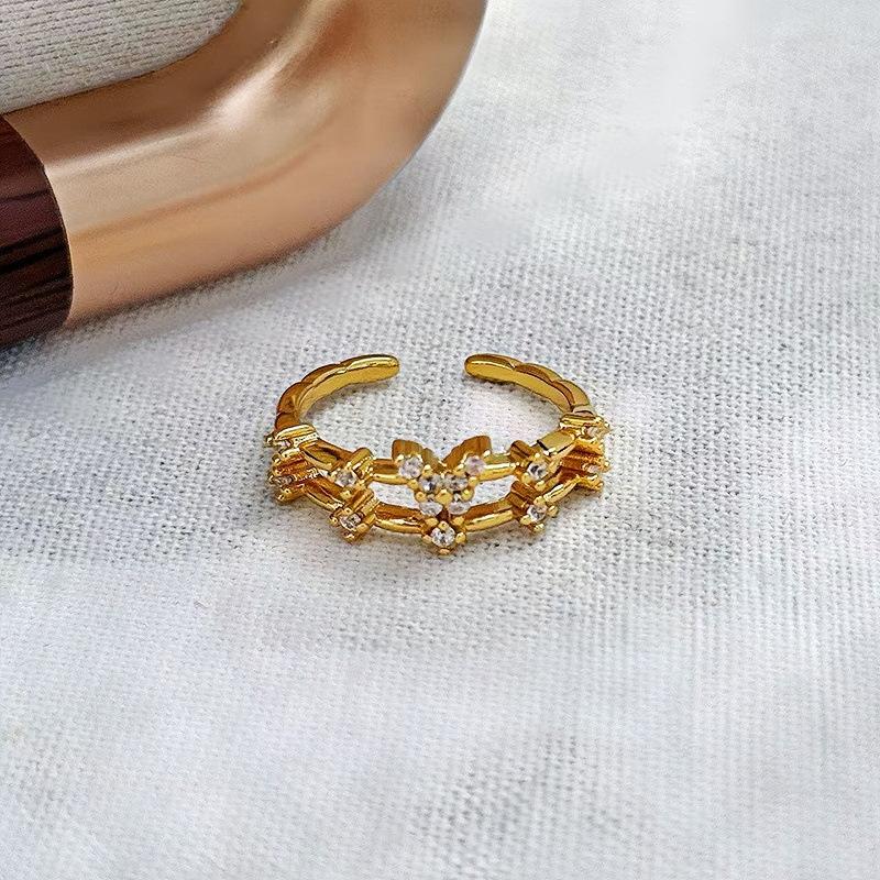 Retro Niche Design Simple Zircon Diamond Opening Ring Light Luxury Diamond Temperament High-End Ring
