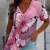Butterfly Print Women Tshirt V Neck Short Sleeve Casual Loose Summer Tee Shirts