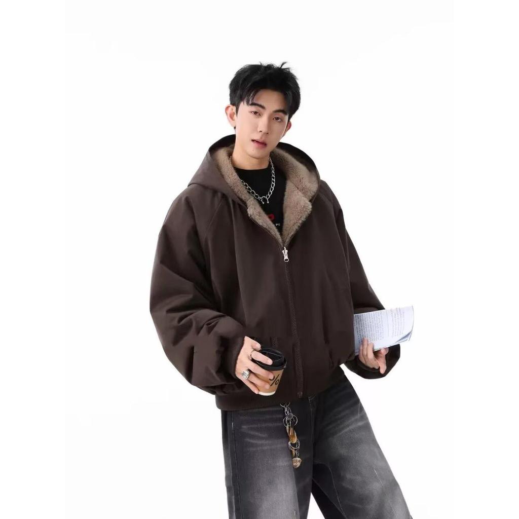 Trendy Reversible Men's Faux Rabbit Fur Cotton Jacket - Warm Hooded Winter Coat