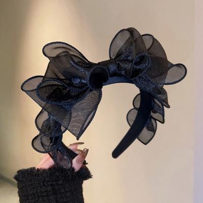 Retro-Mode Schwarze Schleife Stirnband Haarbänder Elegantes Netz Schleife Haarband Schwarz Haarschmuck für Mädchen und Damen