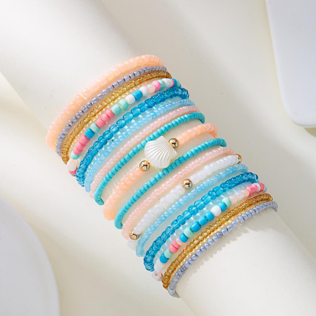17 Pcs Bohemian Colorful Elastic Beaded Bracelets Stretchy Strand Bangles for Summer Beach Party Vacation Jewelry