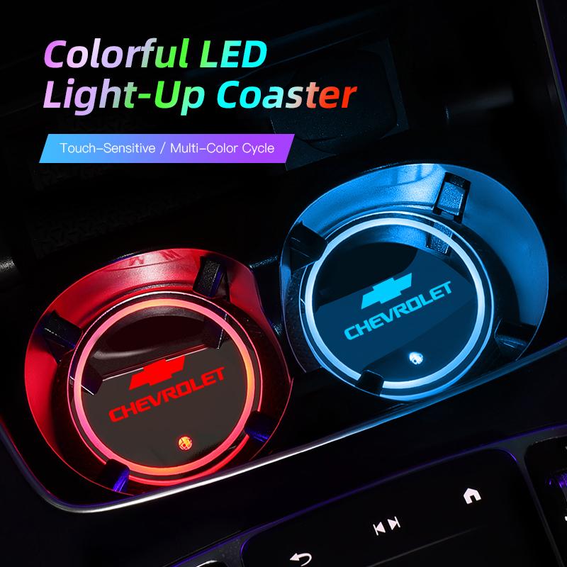 Car Coasters USB Charging Anti-slip Cup Pad Seven-color LED Auto Interior Ambient Light For Chevrolet Spark Captiva Cruze SS Z71