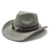 Bull Head Belt Rivet Jazz Hat Men's and Women's Spring and Autumn Outdoor Travel Sunshade Top Hat Big Edge Suede Western Cowboy Hat