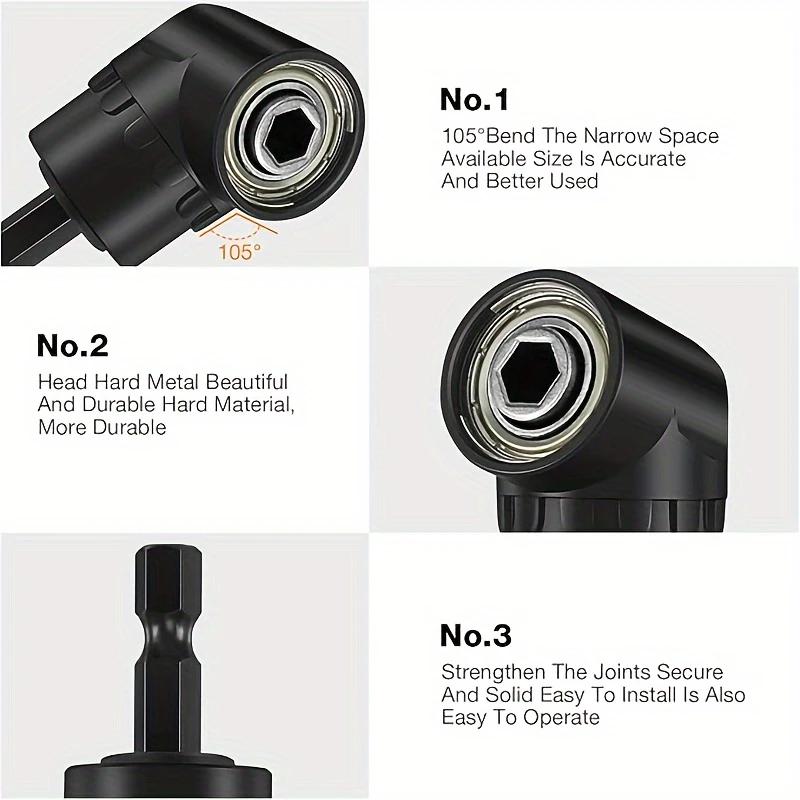 Flexible Drill Bit Extension 6Pcs 105° & 90° Right Angle Adapter, 1/4 3/8 1/2" Impact Socket Set, 360° Rotatable Shaft Extension