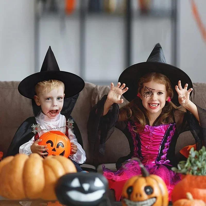 Halloween Witch Hat Kids Adults Halloween Party Cosplay Costume Props Decoration Black Wizard Cap Yard Hanging Witch Hat