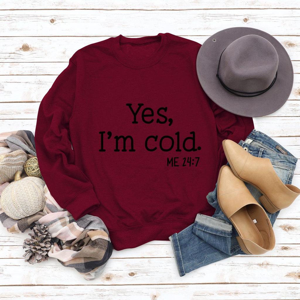 Women's 'Yes I'm Cold' Printed Casual Loose Hoodie for Autumn and Winter