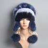 Winter Hast for Women Real Rex Rabbit Fur Elastic Knitted Cap with Fox Fur Fall Bonnets Women's Beanies Hat with Ear Protector