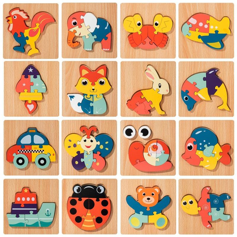 Non-Toxic Wooden Puzzle Montessori Animals Cartoon Colorful Learning Education Toys Tangram Jigzaw Cognitive Wood For Children Kids Gifts