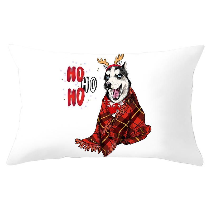 Dog Print Series Christmas Pillowcase Rectangular Peach Skin Waist Pillowcase Home Sofa Cushion Cover