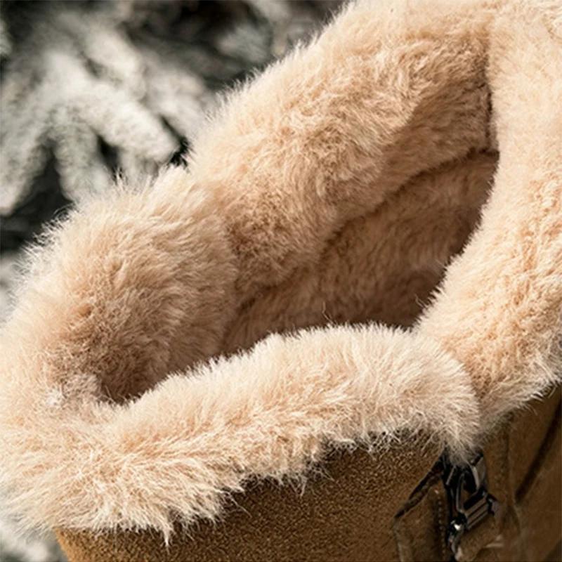 Wildleder Schneestiefel Damen Winterschuhe Echtes Leder Warm Plüsch Kalter Winter Flach Rutschfest Damen Stiefeletten Große Größe 41 DX672