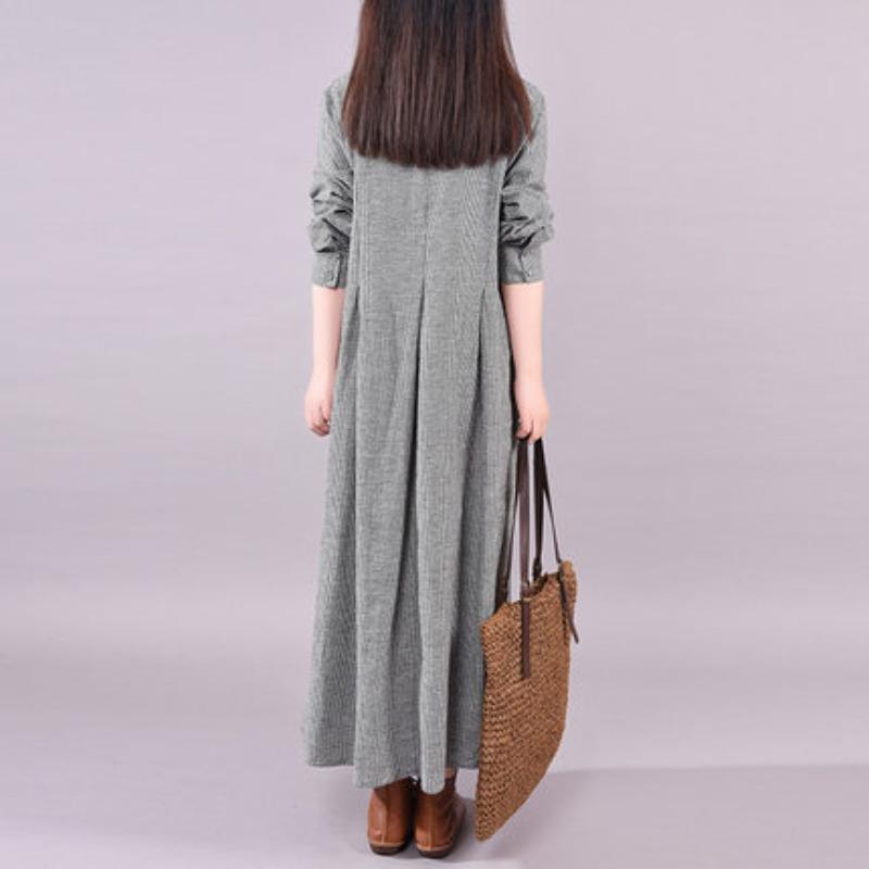 Literary Loose Plus-size Women's Long Thin Plaid Dress