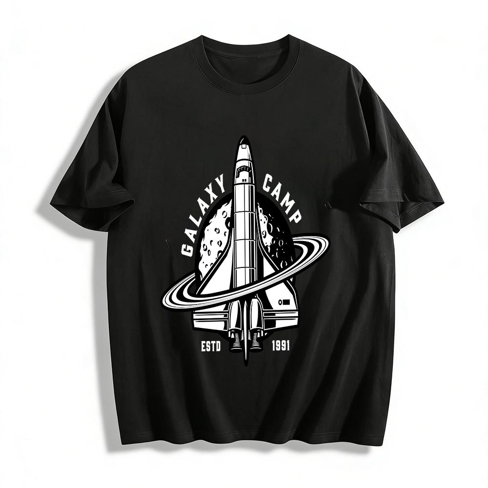 Cool Space Shuttle Ring Moon Themed Graphic Casual T-Shirt Pure cotton T-shirt XXS