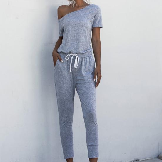 Frauen Strampler Einfarbig Enge Taille 4 Farben Damen Schräge Schulter Overall zum Einkaufen