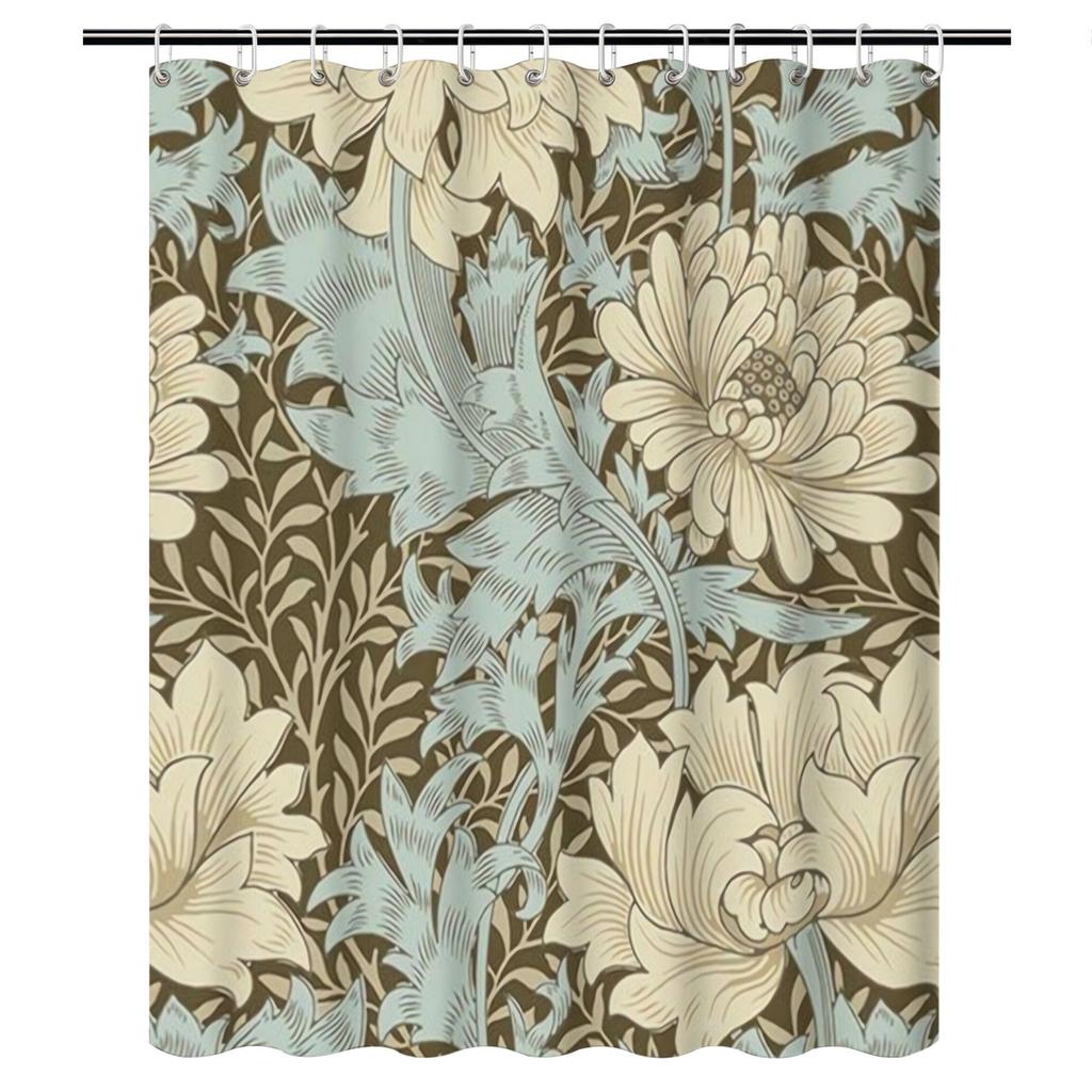 Botanical Floral Shower Curtain Set Bathroom Shower Curtain Liner Waterproof Home Decor Tapestry Print Design 90x180cm