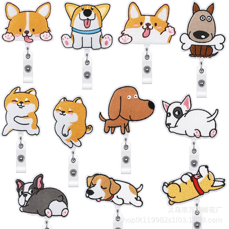 Corgi Puppy Easy Pull Button Embroidery Cloth Sticker Cute Shiba Inu Clothes Patch Sticker Crocodile Clip Computer Embroidery Label