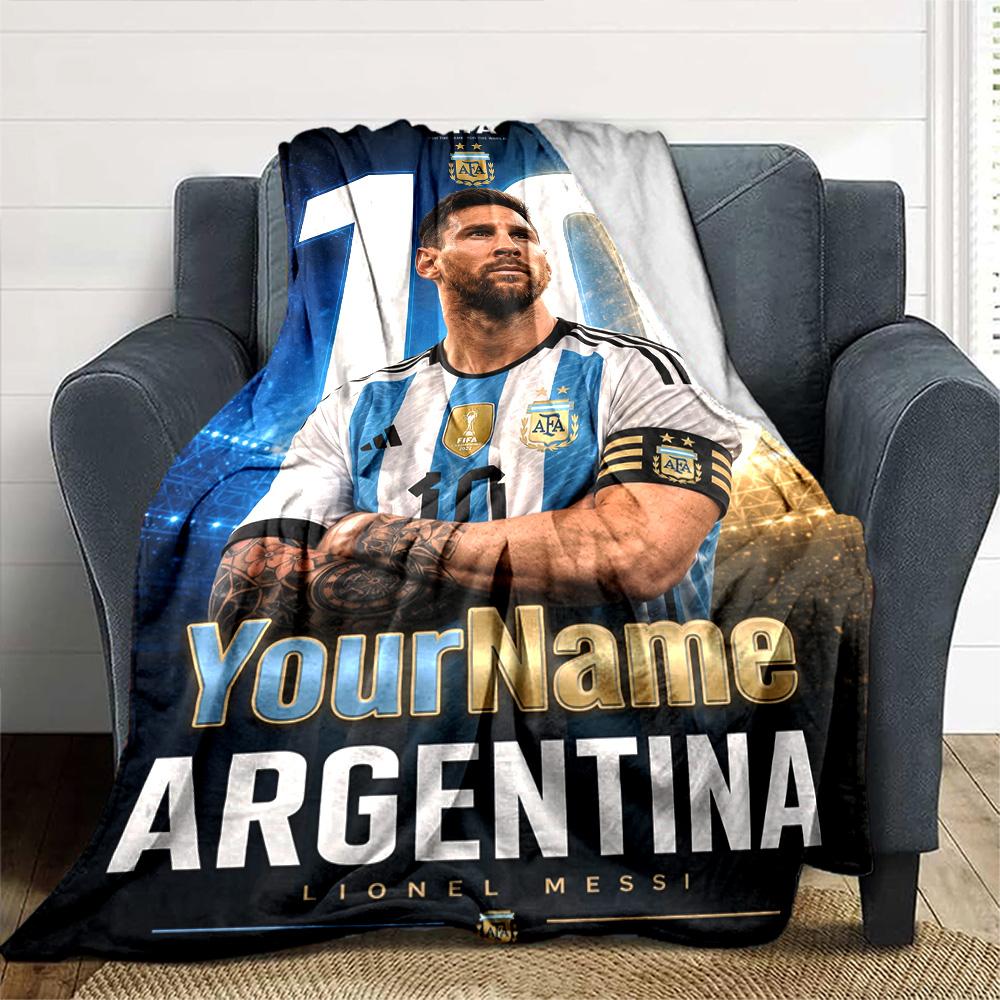 Messi Customize Text Blanket Gift Customizable Blanket Warmthful Decor Suitable for Sofa Couch Office Bed for All Occasions Gifts For Family Or Friend