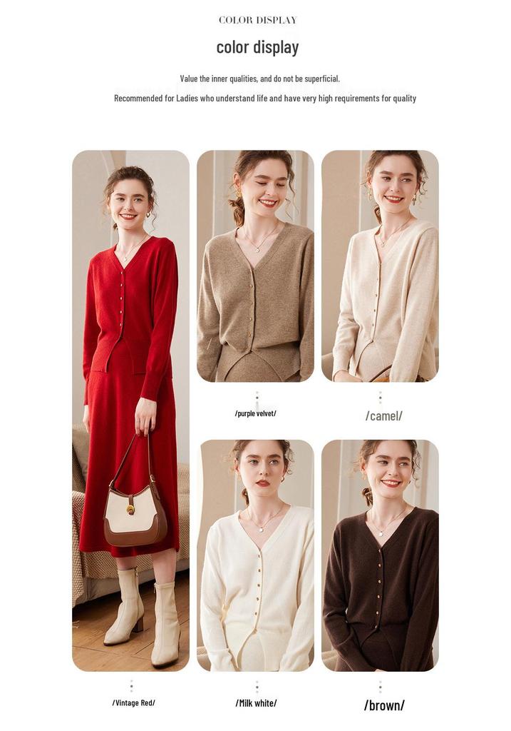 Women's Cashmere V-Neck Button Cardigan - Long Sleeve, Versatile, Loose Knit Outerwear, Lightweight Base Layer Sweater