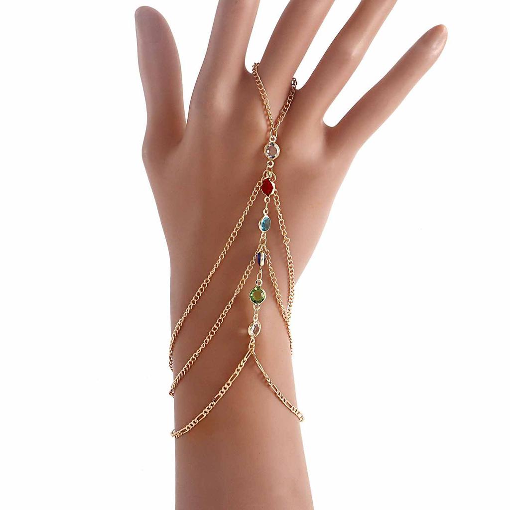 Europe and the United States popular ins style punk love imitation pearl bracelet exaggerated personality metal finger chain jewelry