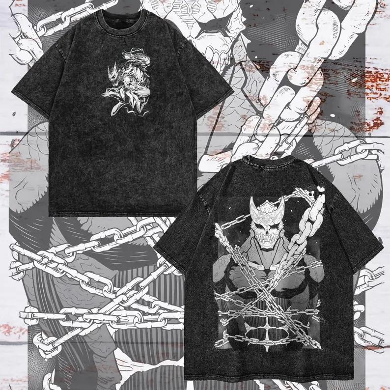 

Кайдзю Нет. 8 Аниме Одежда Мужские Футболки с Коротким Рукавом Хлопковые Футболки Винтажной Стирки Футболка Оверсайз Хлопковая Футболка Харадзюку Мужская Футболка XXL чёрный