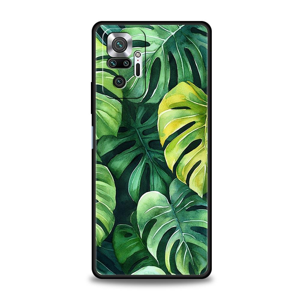 Leaves Monstera Green Phone Case For Xiaomi Redmi Note 14 13 5G 10 11 12 Pro Plus 4G 14C 13C 12C 10C Black Cover