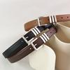 Women'S First-Layer Cowhide Leather Belt, Thin With Jeans, Retro Silver Buckle Leather Handmade Belt