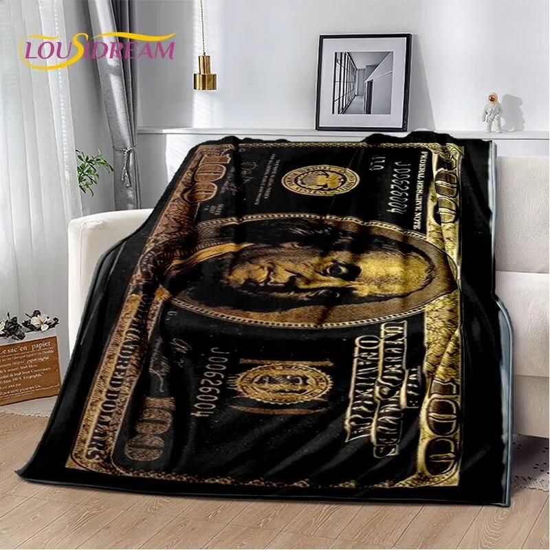 3D-Dollar-Euro-Pfund-Geld-Reich-Cartoon-weiche Plüschdecke, Flanelldecke, Überwurfdecke für Wohnzimmer, Schlafzimmer, Bett, Sofa, Geschenk