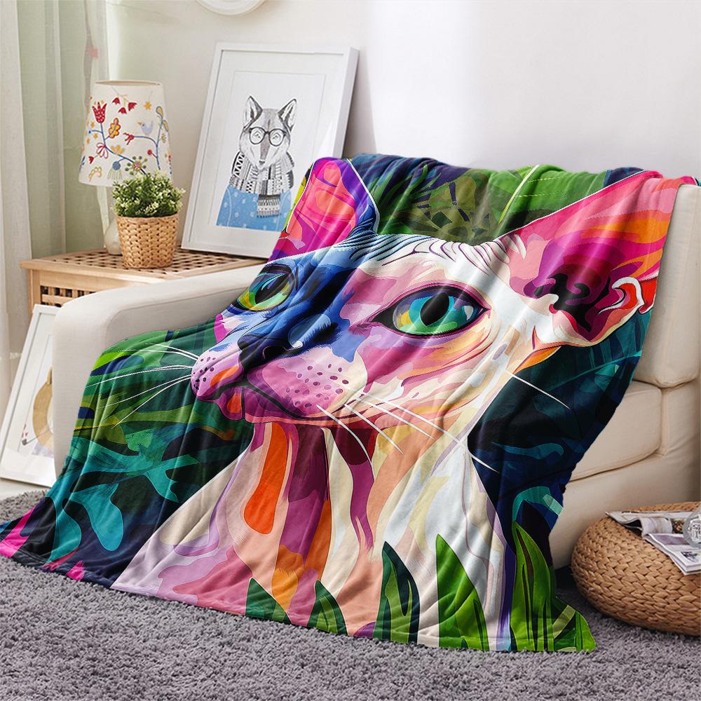 Sphynx Cat In the Grass Print Flannel Blanket, High Quality Comfortable for All Seasons, Home Decor, Warmth and Comfort