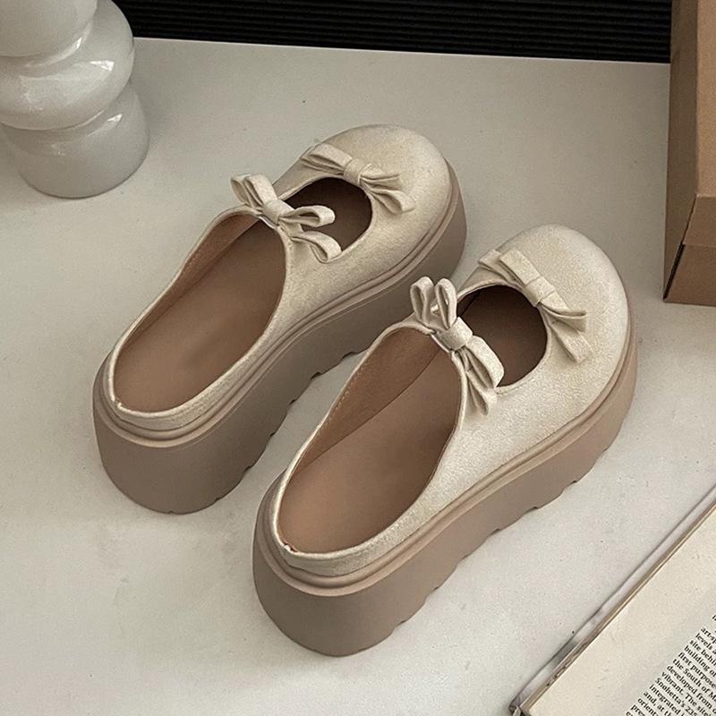Spring and summer 2025 new fashion casual bow one-word buckle muffin thick bottom half bag head cool slippers female versatile