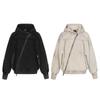 Oversized Hooded Zip-Up Sweatshirt With Distressed Washed Patchwork Design Streetwear Unisex