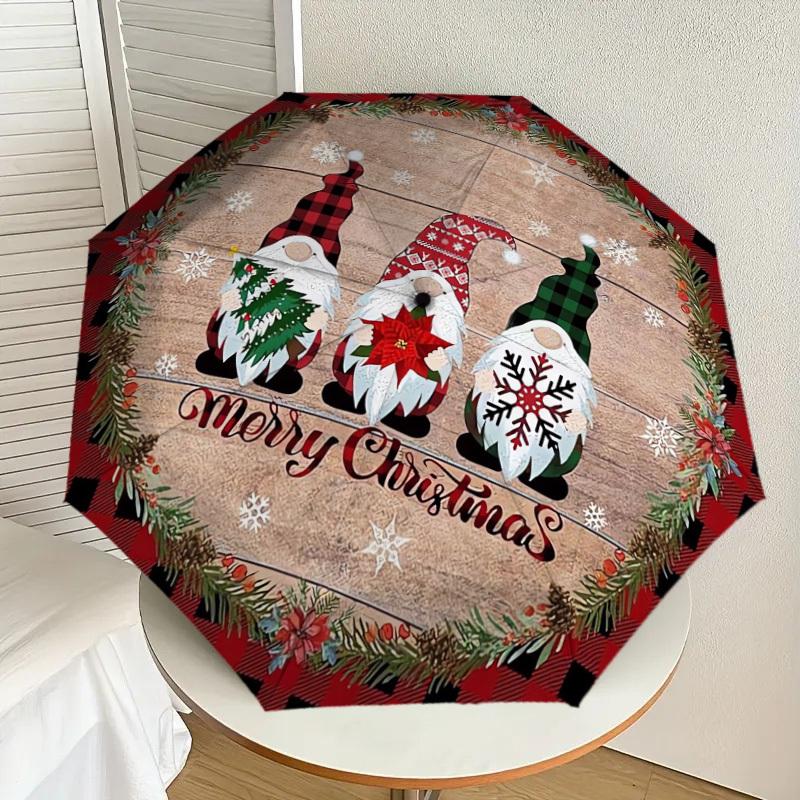 1pc Christmas Gnomes Decorative Plaque Umbrella with Plastic Handle,Suitable for All Seasons Home Travel Outdoor UmbrellaDD237