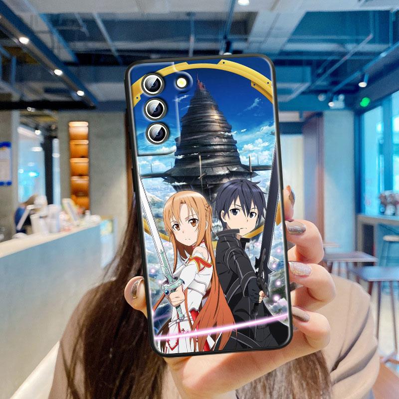 Anime Schwert Art Online SAO Handyhülle für Samsung S23 S22 S21 S20 S10 S8 Note 20 A9 A73 A71 A53 A33 Ultra Plus FE Schwarz