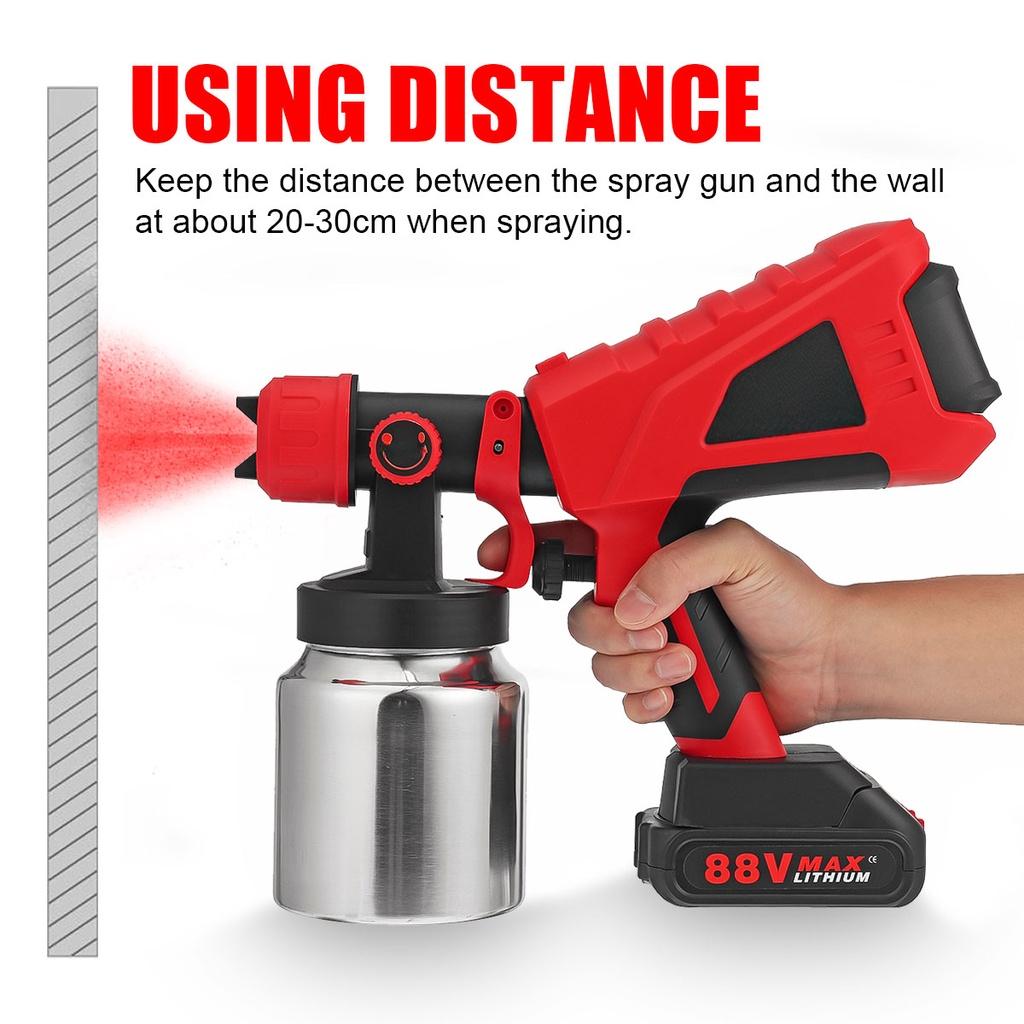 88V 1000ml Cordless Spray Gun 800W Electric Paint Sprayer High Power Spray Gun With Nozzles Flow Control For  18V Battery