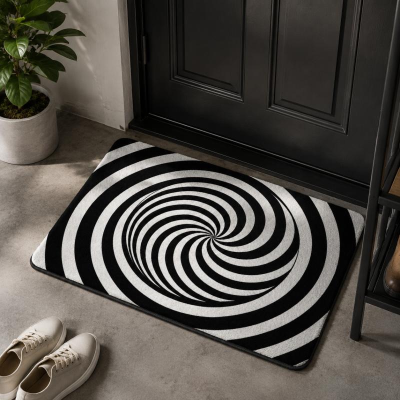 3D Black Hole Grid Illusion Doormat Non Slip Water Absorbent Floor Mat for Front Entrance Indoor Game Room Home Decor