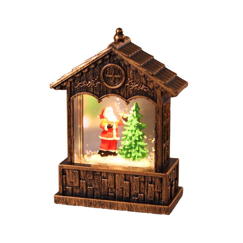 LED Snowfall Lantern: Festive Wooden House Ornament & Gift бронзовый